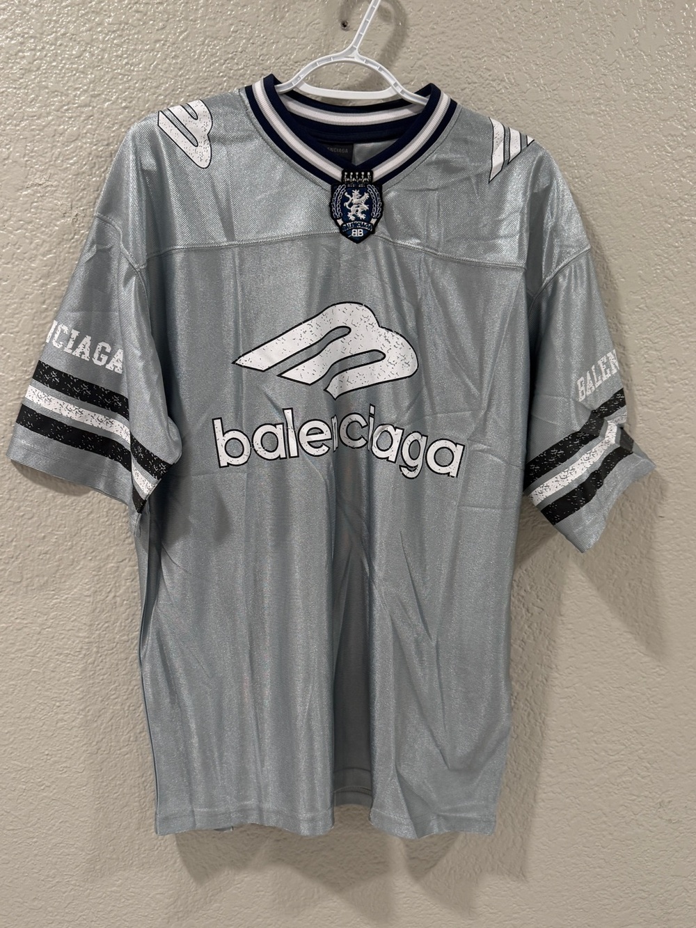 Balenciaga Silver and Navy Logo Football Jersey medium oversized like LARGE